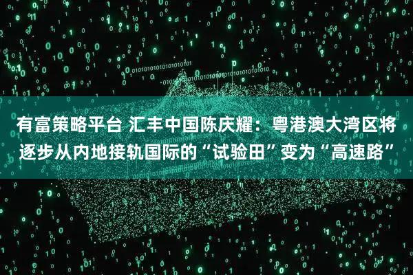 有富策略平台 汇丰中国陈庆耀：粤港澳大湾区将逐步从内地接轨国际的“试验田”变为“高速路”